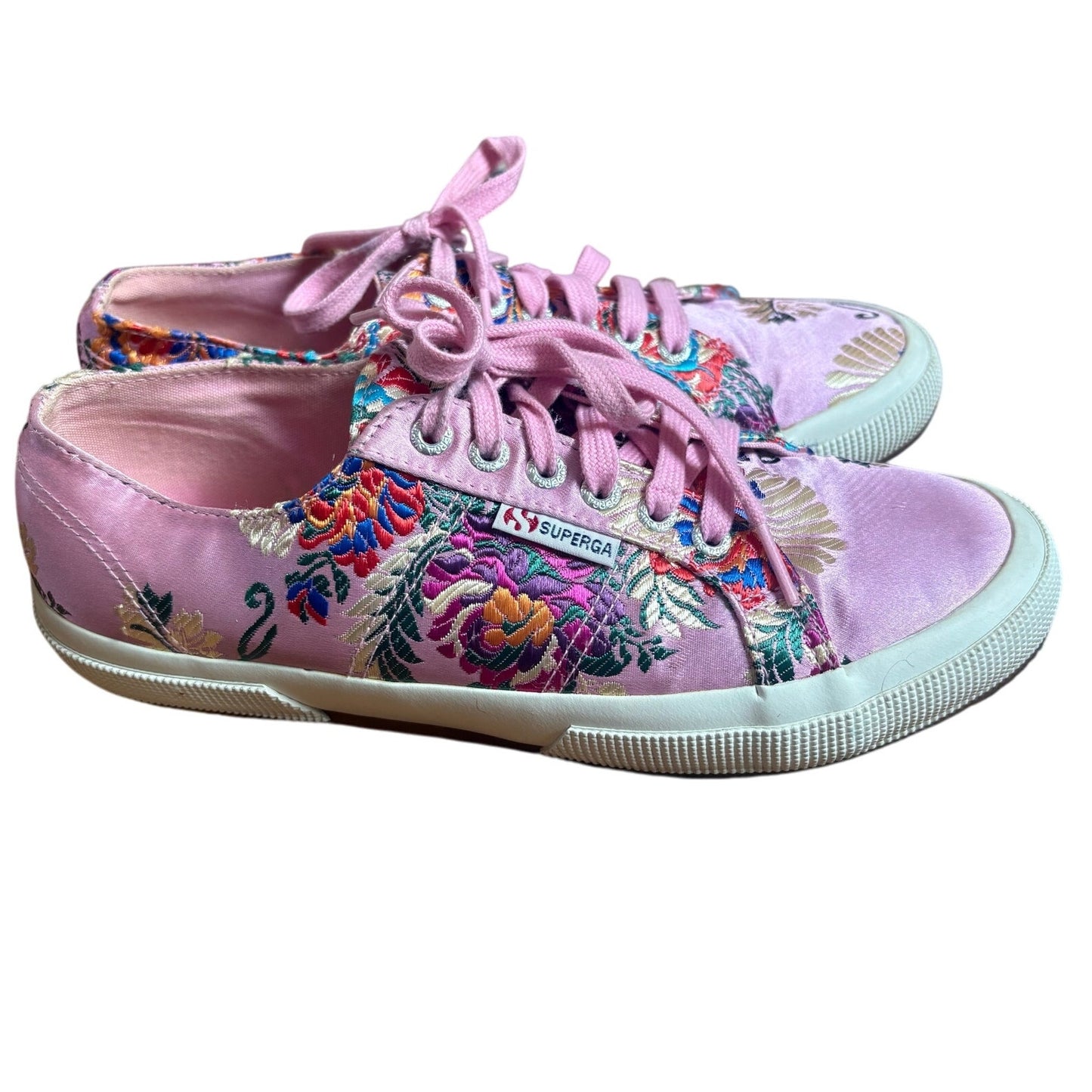 Superga pink floral colorful satin low top lace sneakers SIZE 10