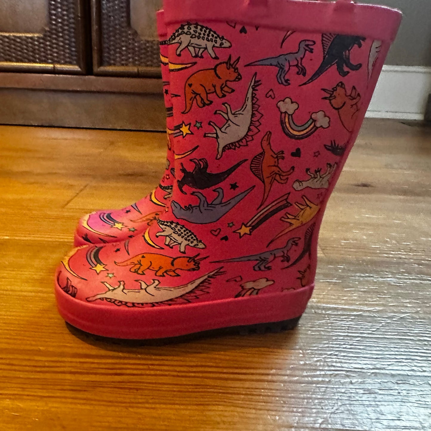 Cat & Jack pink dinosaur print pull on calf rain boots SIZE 5