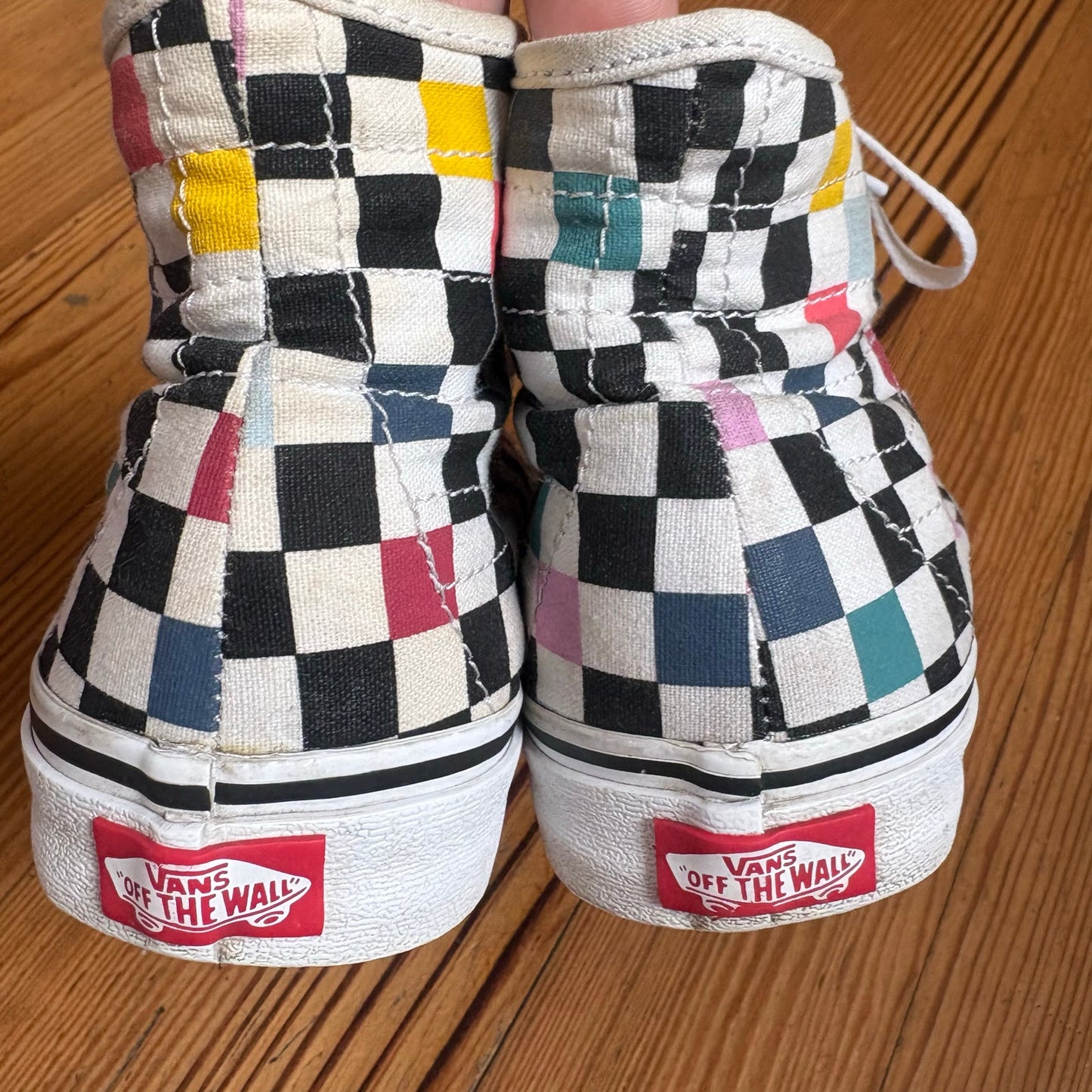VANS black white checkered colorful high top unisex sneakers SIZE M5.5 W7