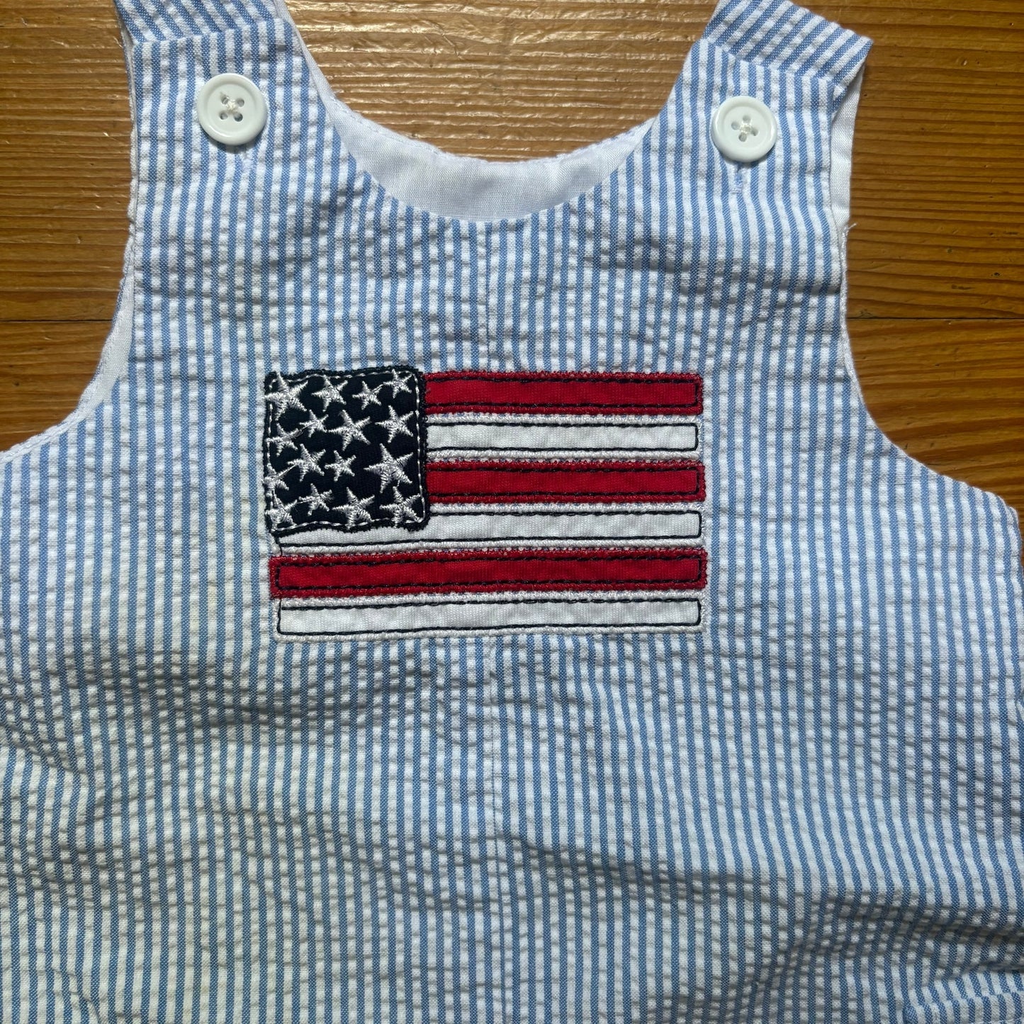 Good Lad blue white seersucker American flag baby overalls SIZE 3-6M