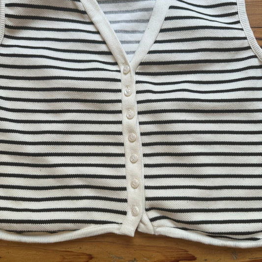 Atelier white black striped cropped button front vest SIZE XL