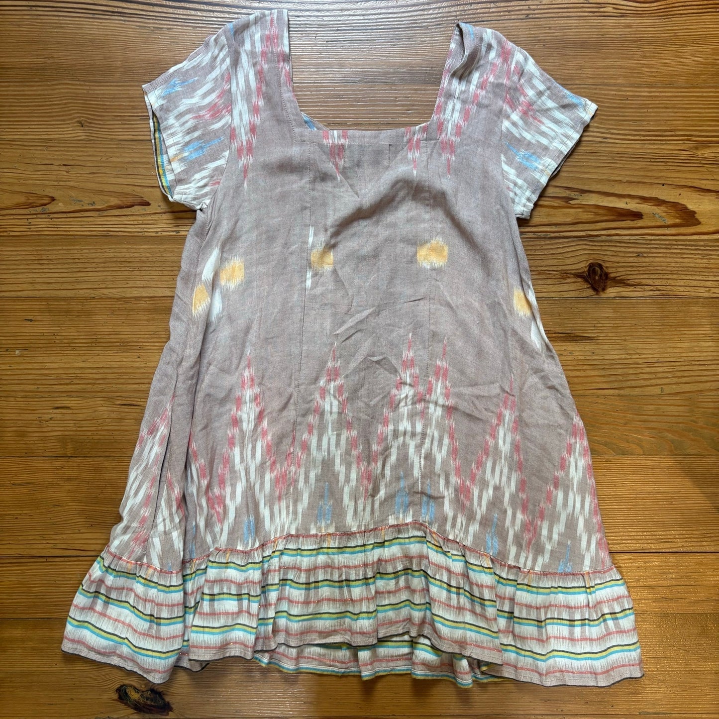 Cleobella neutral brown ruffle bottom oversized shirt dress SIZE XS
