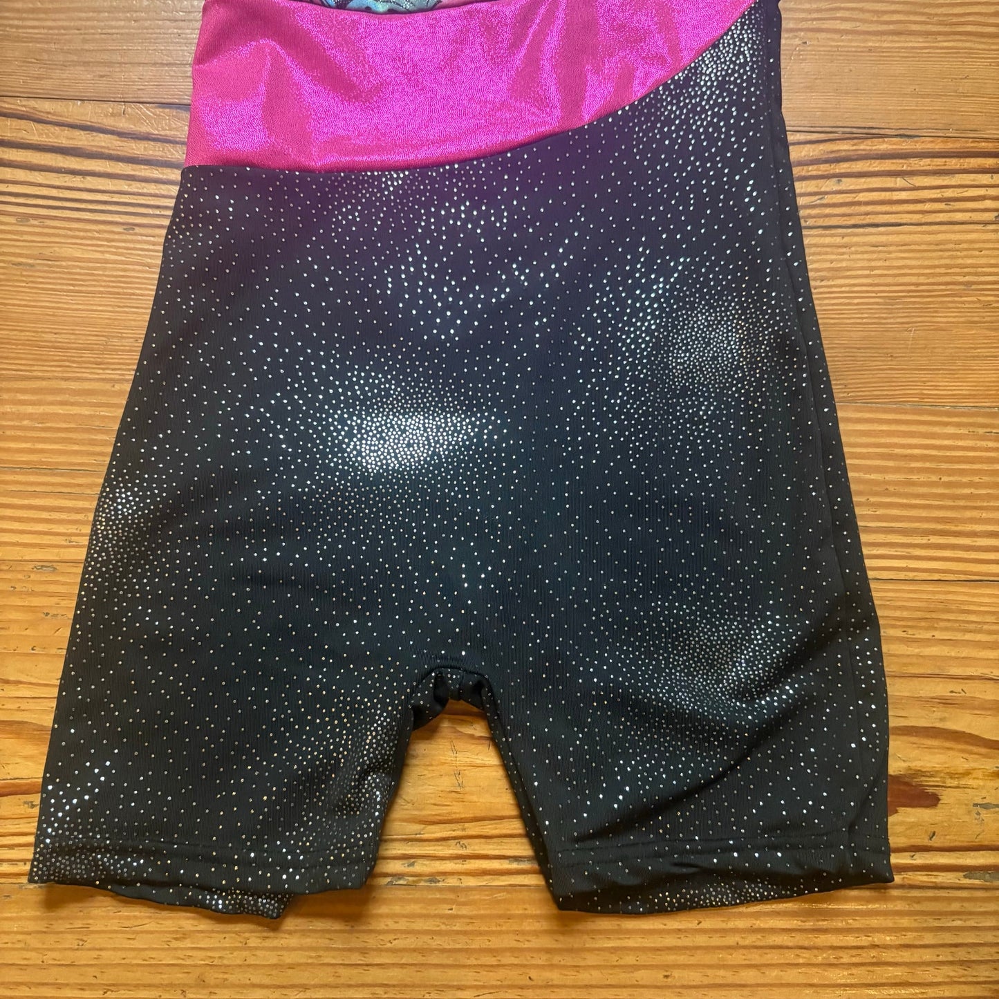 Butterfly pink black glitter sleeveless athletic girls shorts bodysuit SIZE 11