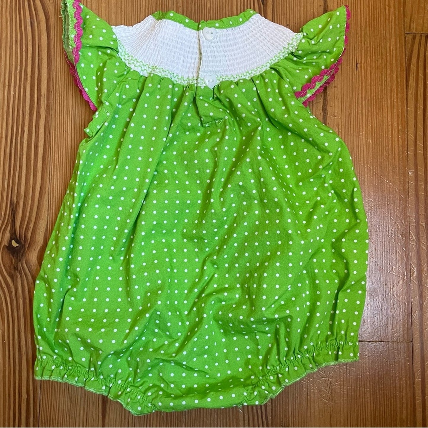 Smocked green floral polka dot onesie SIZE 6M