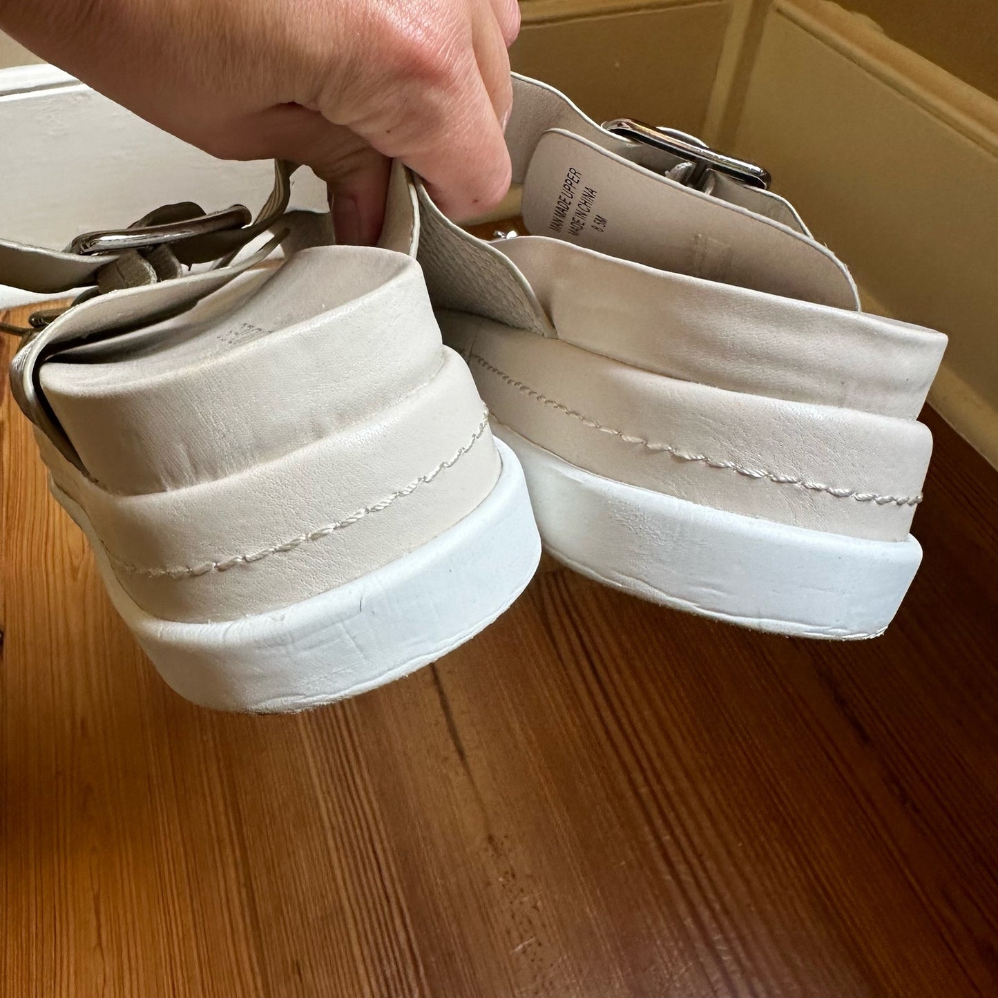 J/Slides cream double buckle platform slide sandals SIZE 8.5