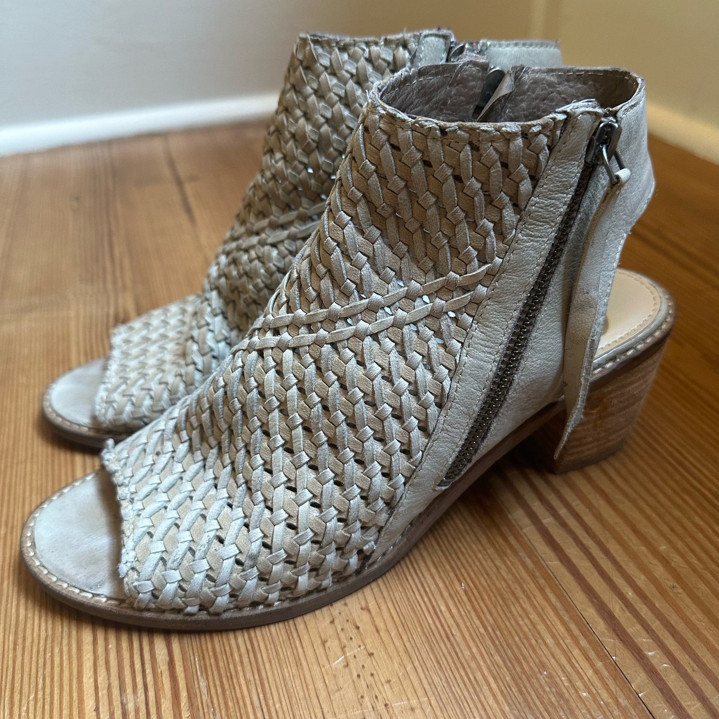 Sam Edelman Cooper woven open toe tan leather bootie SIZE 10