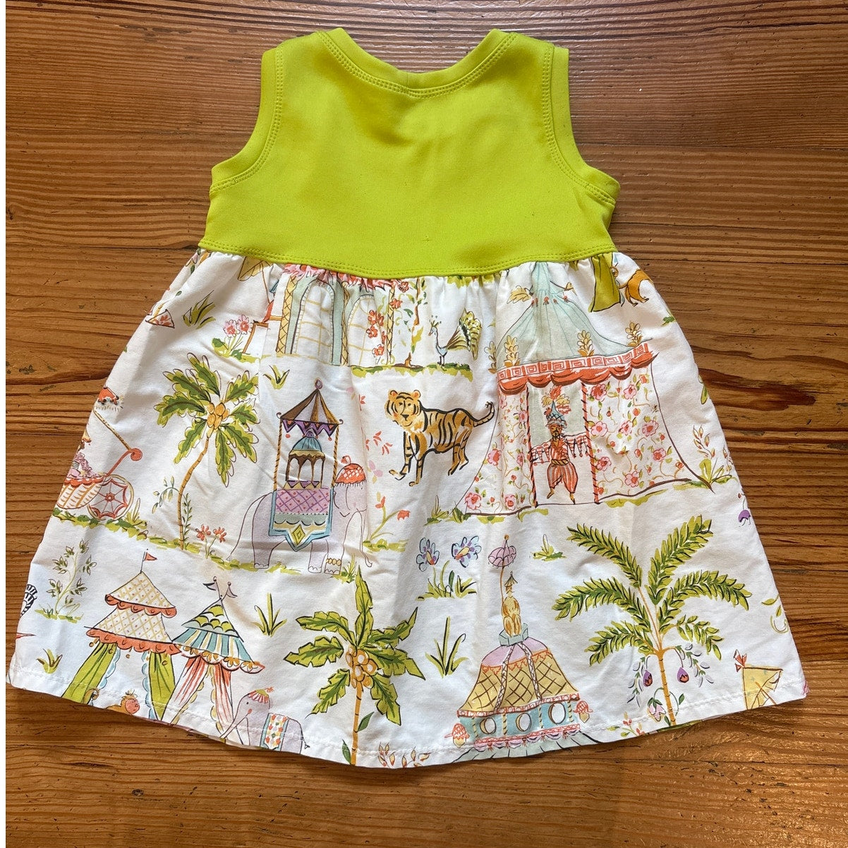 Boutique lime green Asian circus fit flare toddler dress SIZE 2T