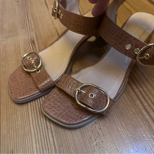 Topshop tan snakeskin heeled sandals SIZE 39/8.5