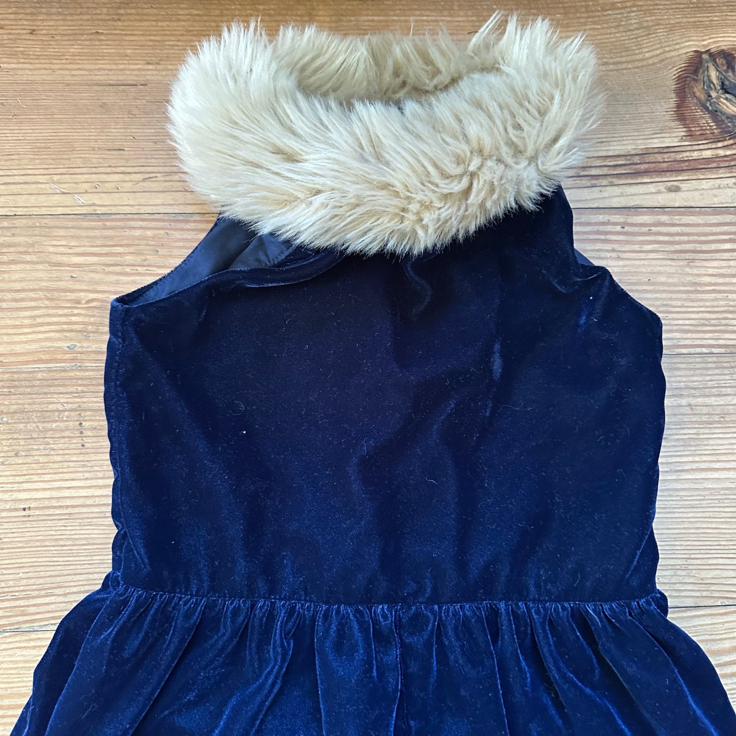 Janie and Jack dark navy velvet wide leg faux fur collar pantsuit SIZE 3T