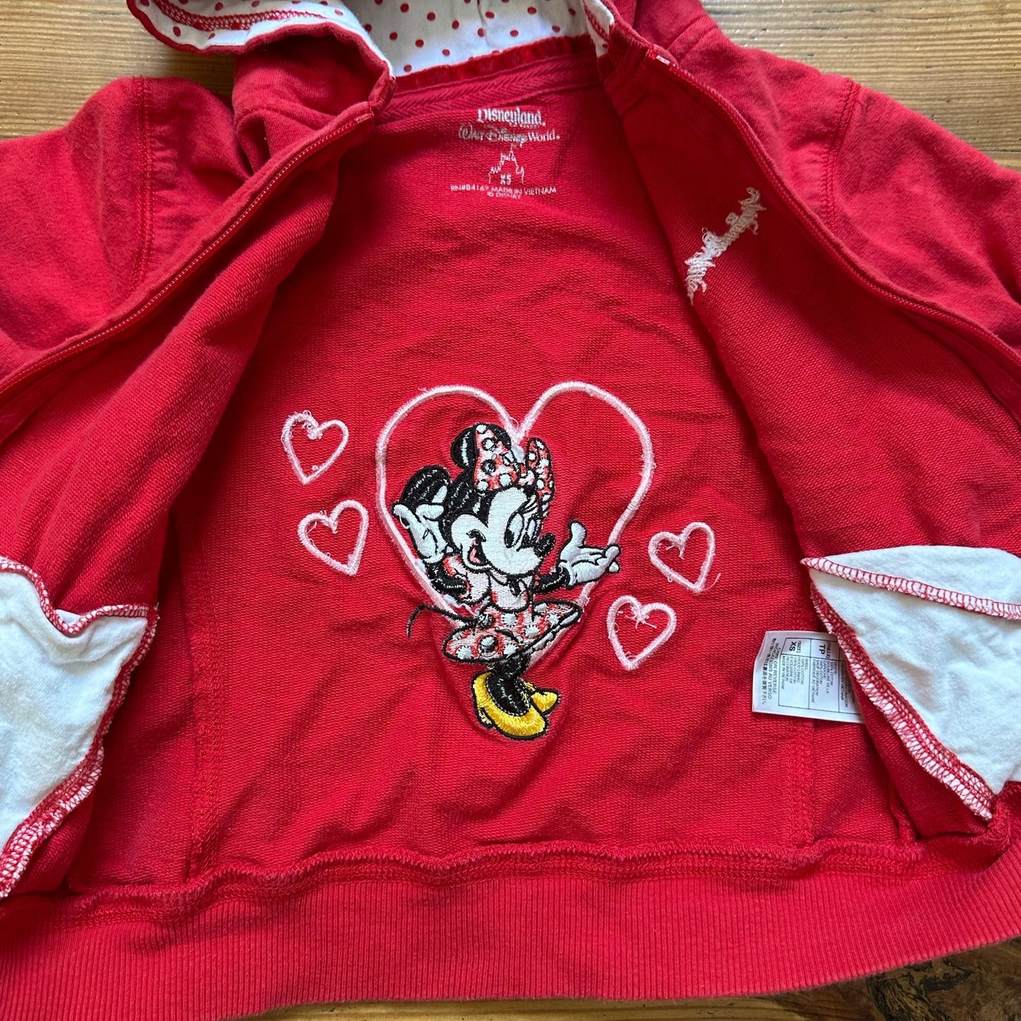 Disney Minnie Mouse red hooded full zip embroidered sweatshirt SIZE 4