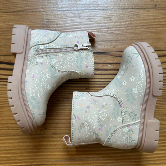 NWOT Cat & Jack light pink floral zipper side booties SIZE 5