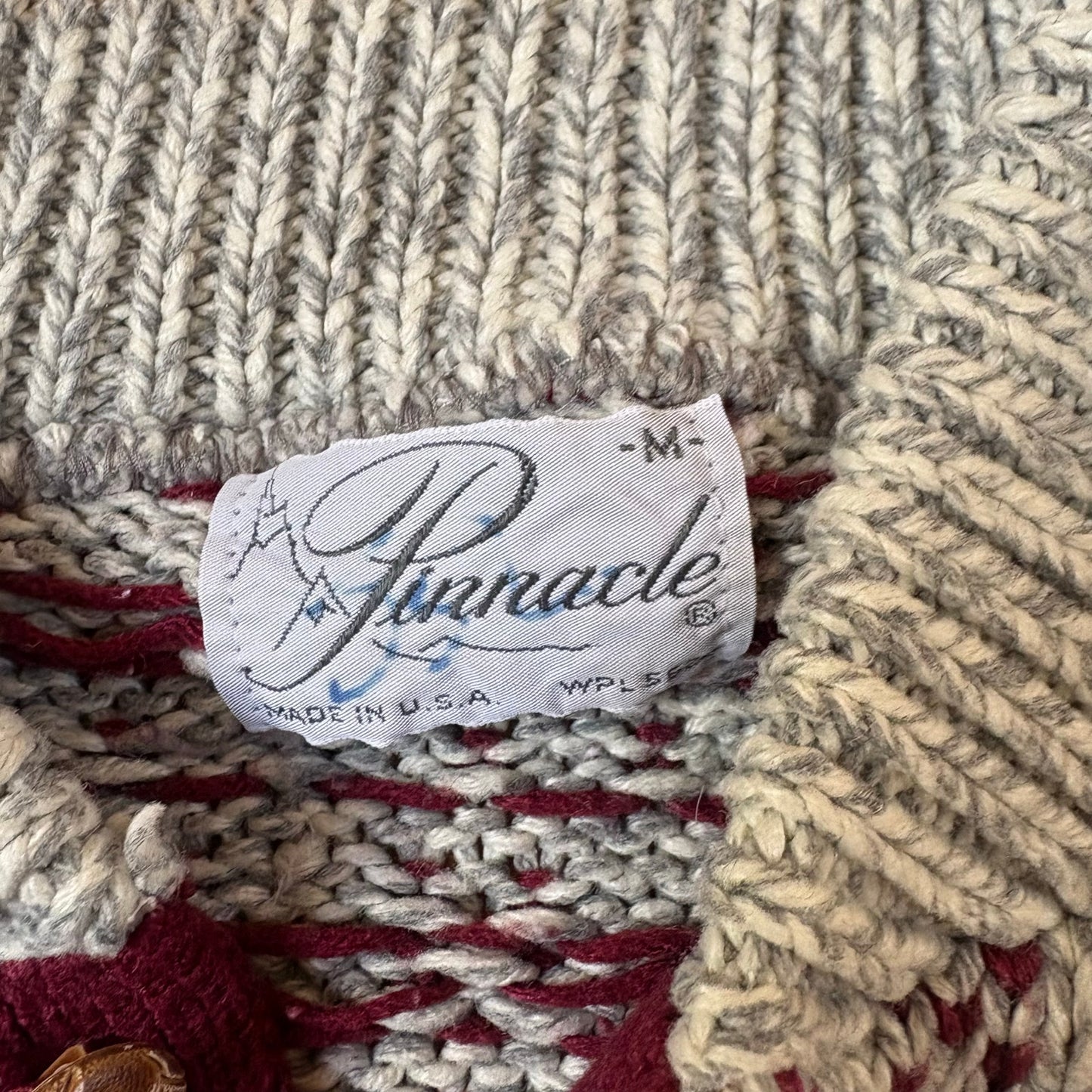 Pinnacle gray red pattern knit henley pullover grandpa sweater SIZE M