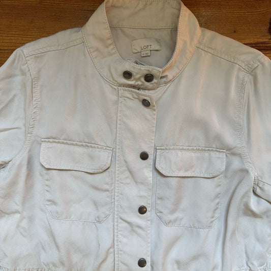 LOFT cream long sleeve full zip snap utility jacket SIZE M