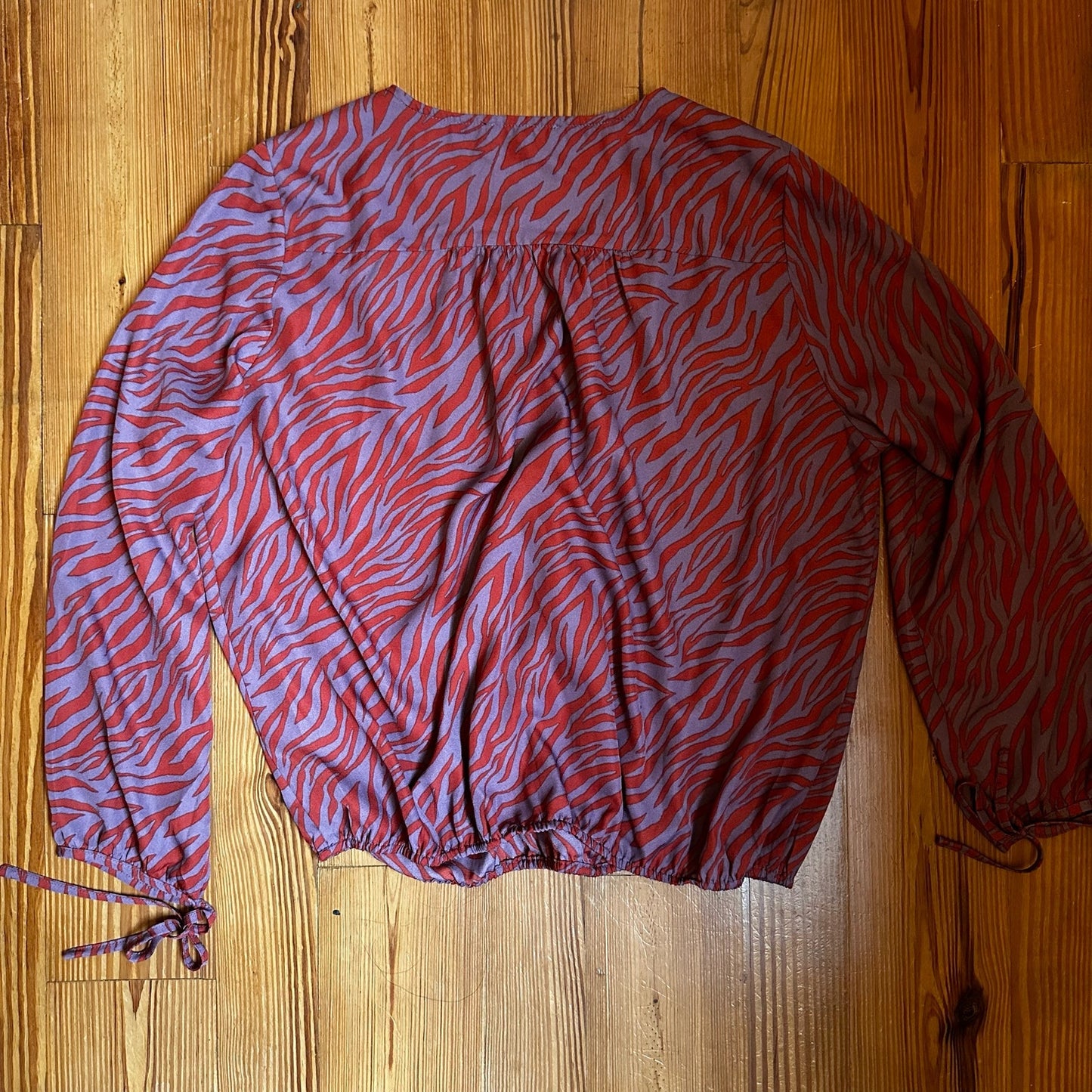 Eclair orange purple zebra print long sleeve plunging neckline top SIZE XL