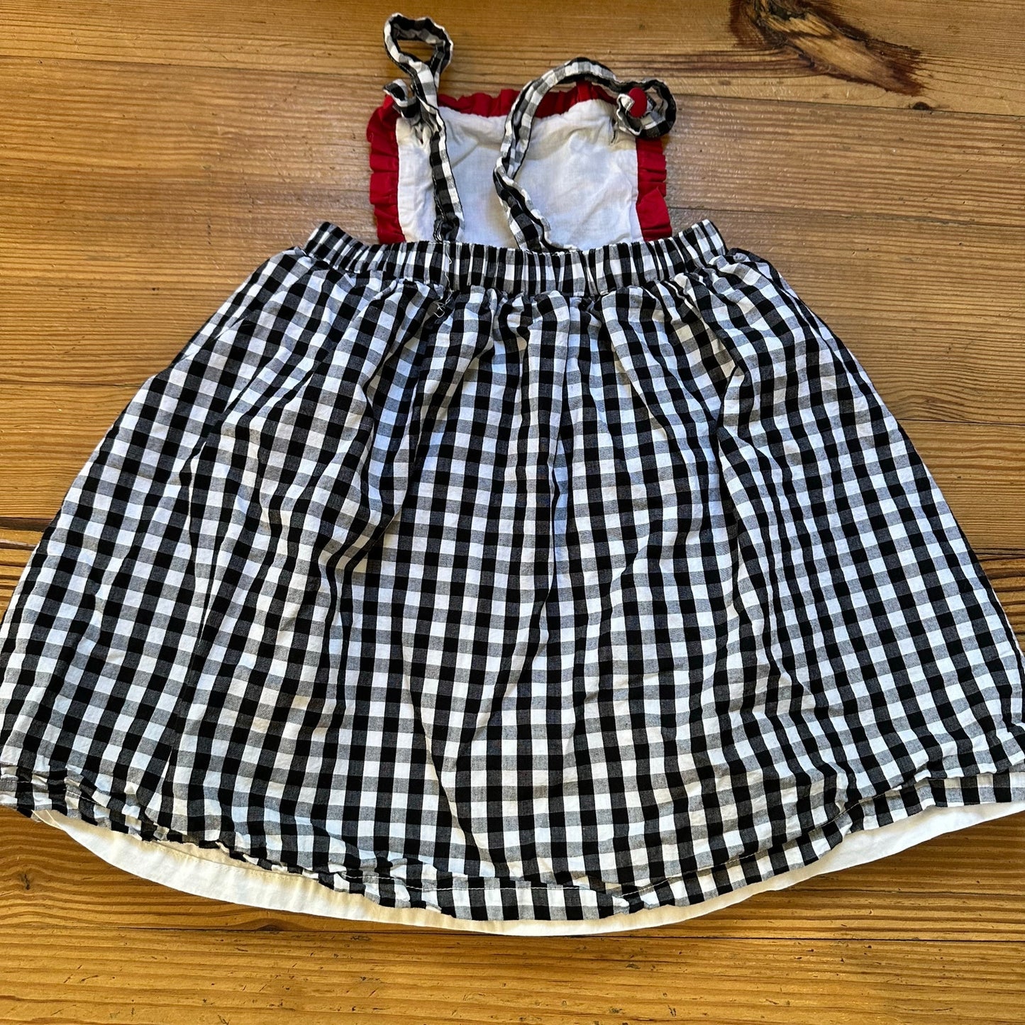 Lil Cactus black white checkered red farm animal embroidered dress SIZE 4T