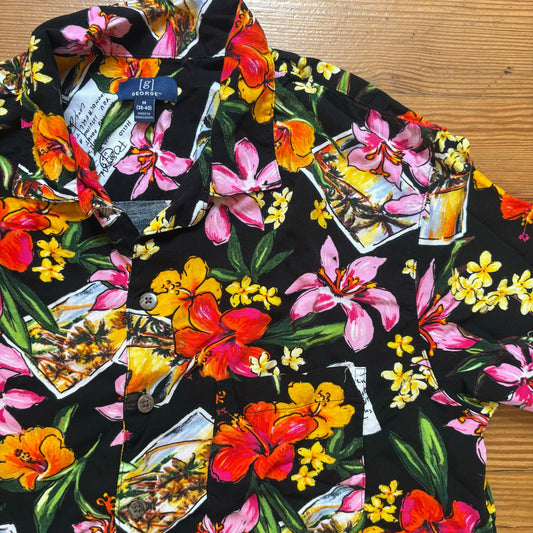George black pink red tropical short sleeve button up womens shirt SIZE M