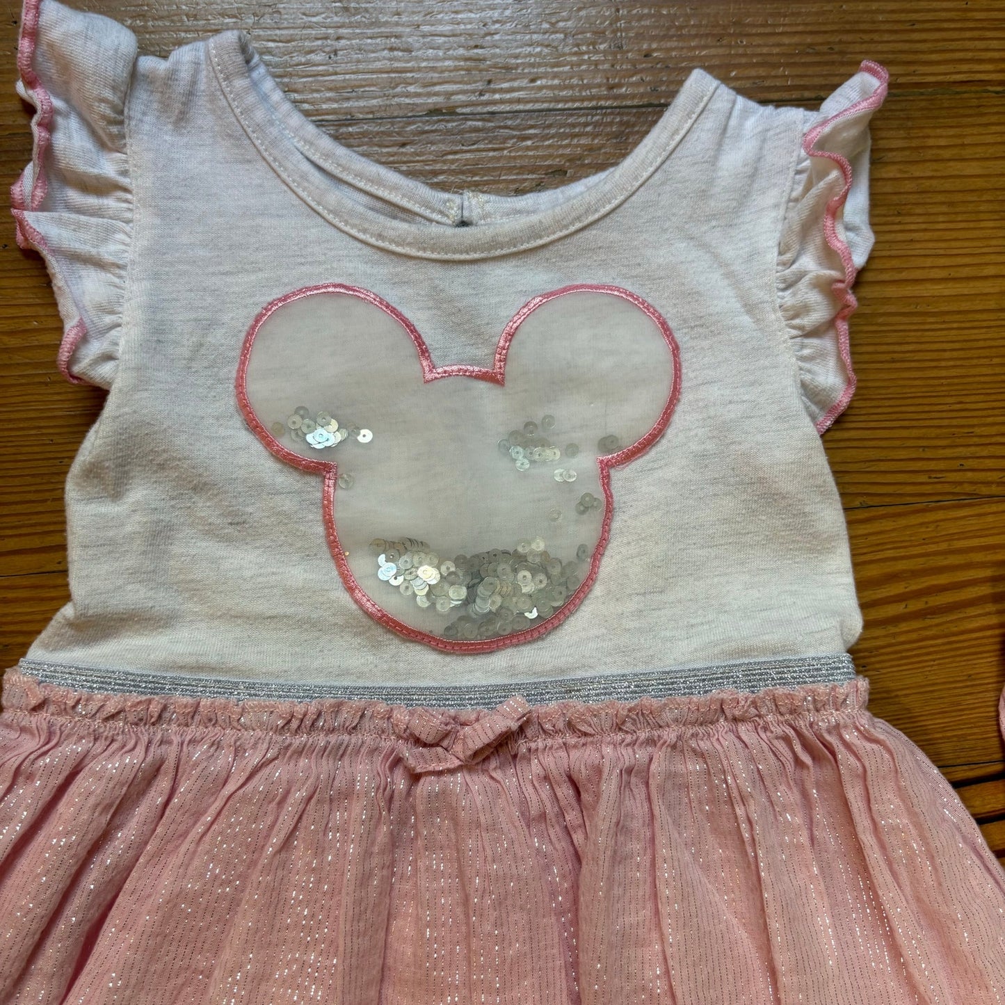 Disney Minnie Mouse gray pink short flutter sleeve dress with bloomers SIZE 18M