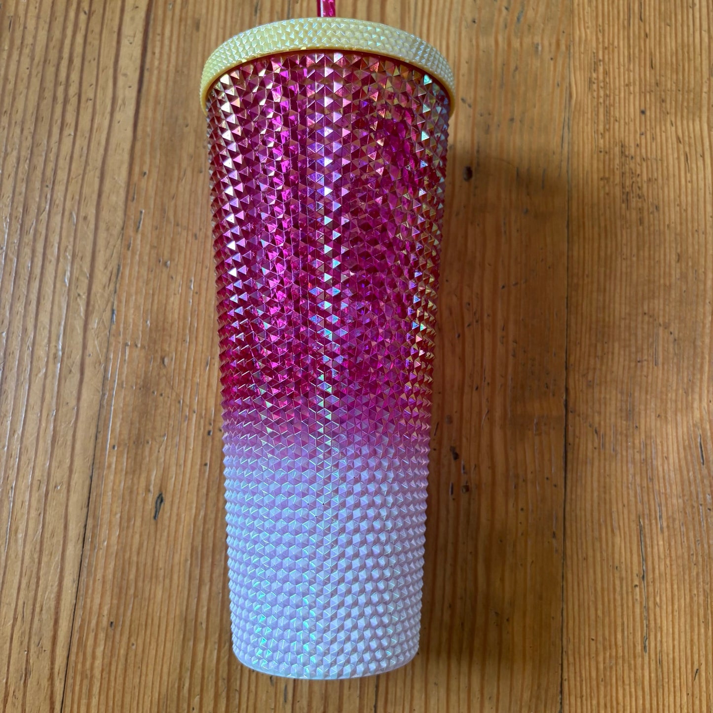 Starbucks studded holiday 04' 24 oz chrome pink white gold straw cup