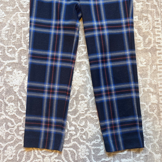 Ralph Lauren blue stretch plaid ponte straight cropped trouser pants SIZE S