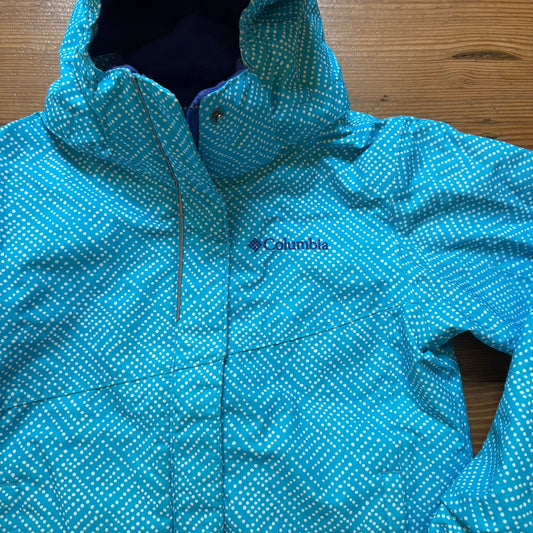 Columbia light blue white dotted full zip hooded girls coat SIZE XS