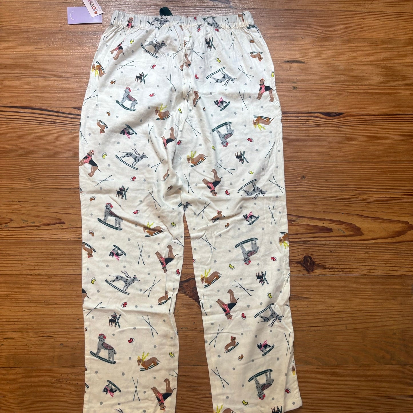 NWT Joyspun white dog winter ski sledding drawstring sleep pants SIZE S