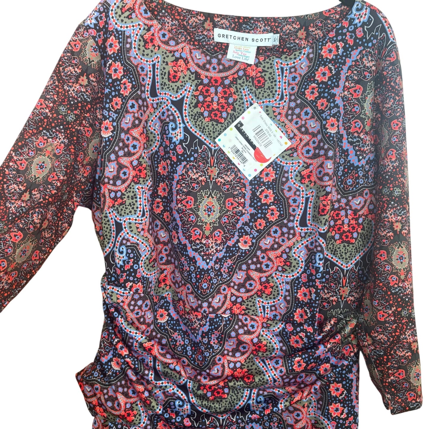 NWT Gretchen Scott purple paisley jersey quarter length sleeve dress SIZE XL