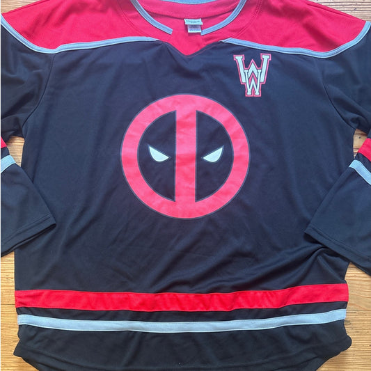 Marvel Deadpool graphic black red long sleeve jersey shirt SIZE 2XL