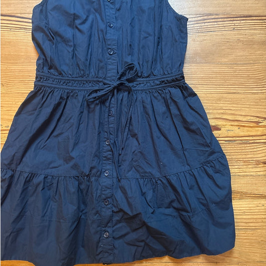Jacquie The Label navy blue sleeveless tie waist collared shirt dress SIZE M