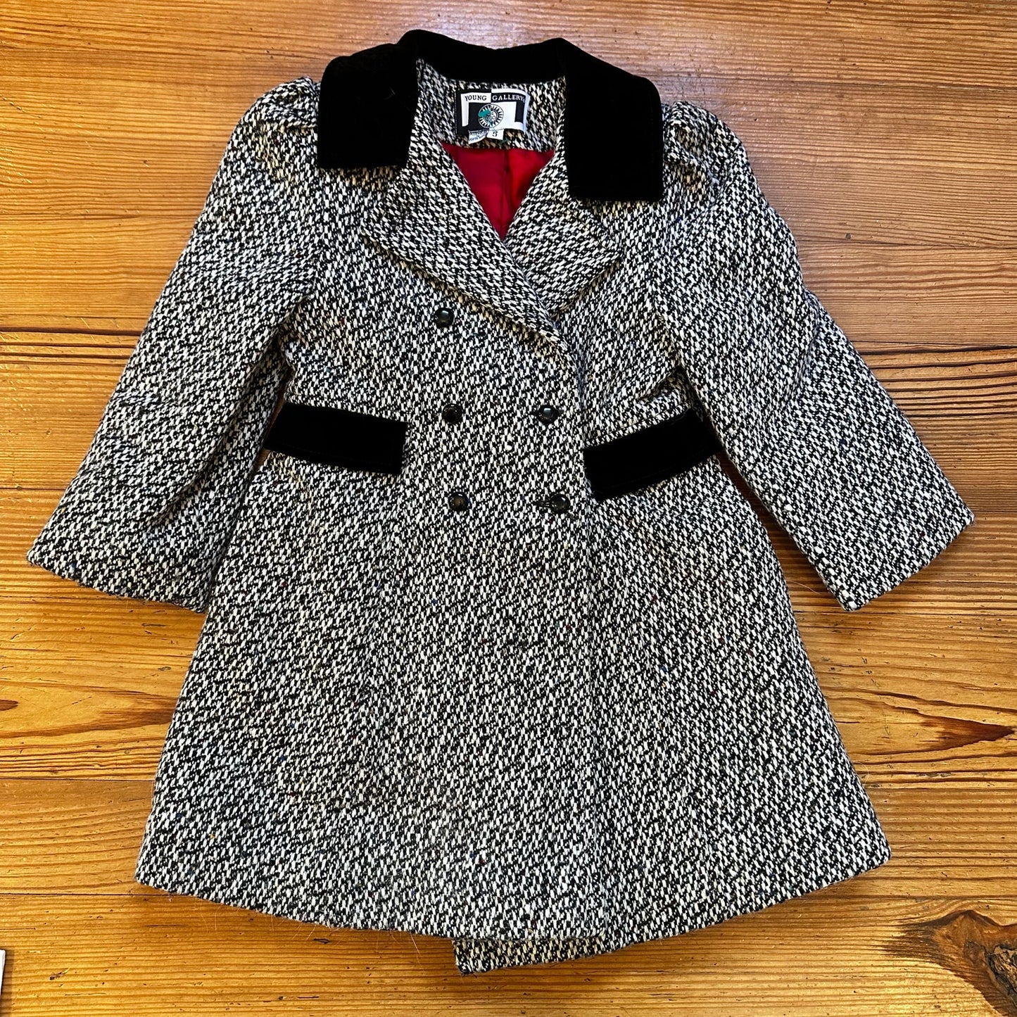 Young Gallery black white collar double breasted kids wool trench coat SIZE 5