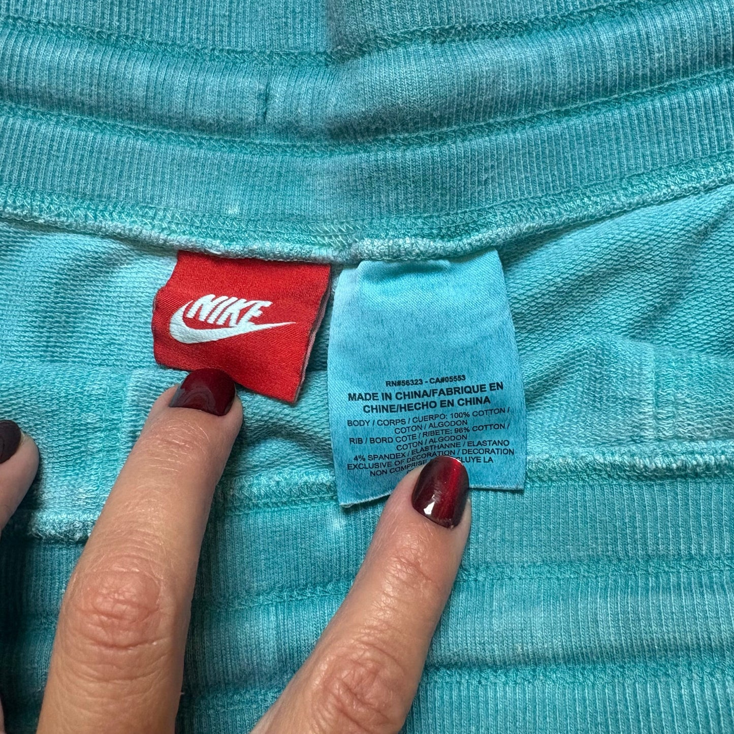Nike teal blue drawstring elastic wasitband womens sweat shorts SIZE M