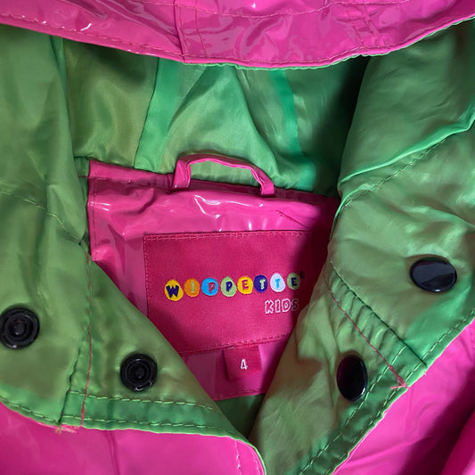 Wippette Kids green polka dot pink watermelon hooded rain trench coat SIZE 4