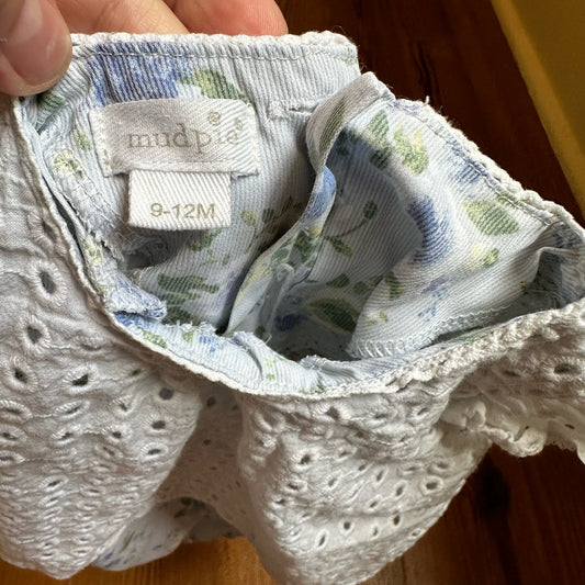 Mudpie blue floral white eyelet overlay one-piece SIZE 9-12M