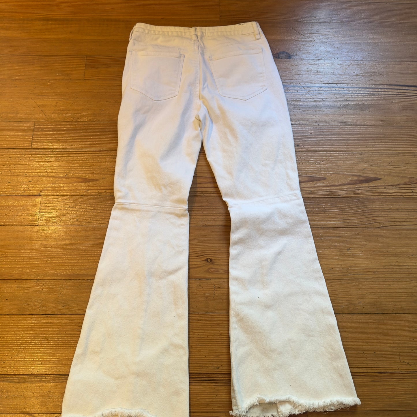 Almost Famous white light wash patchwork high rise flare raw hem jeans SIZE 7