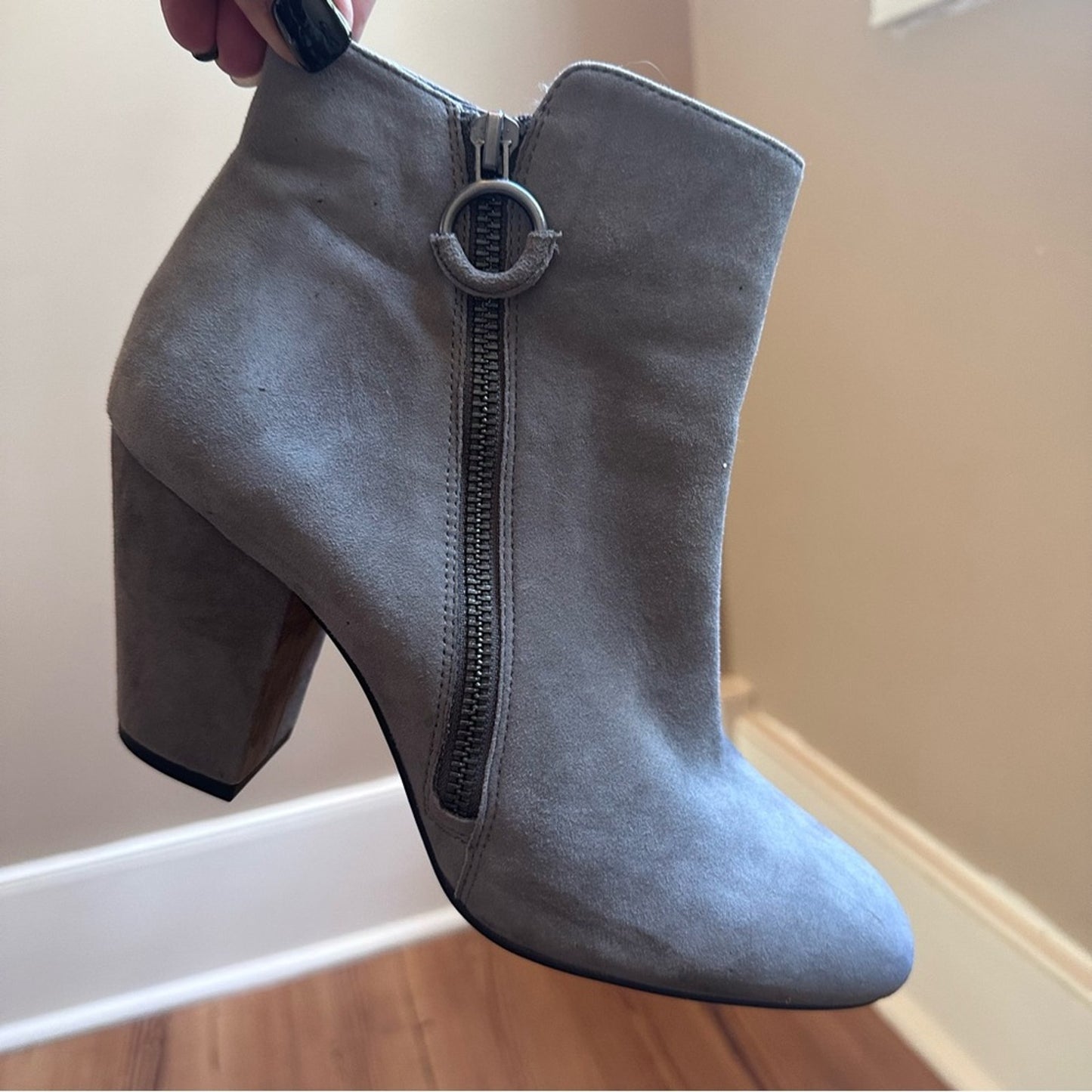 1.State Preete gray leather suede heeled booties SIZE 9