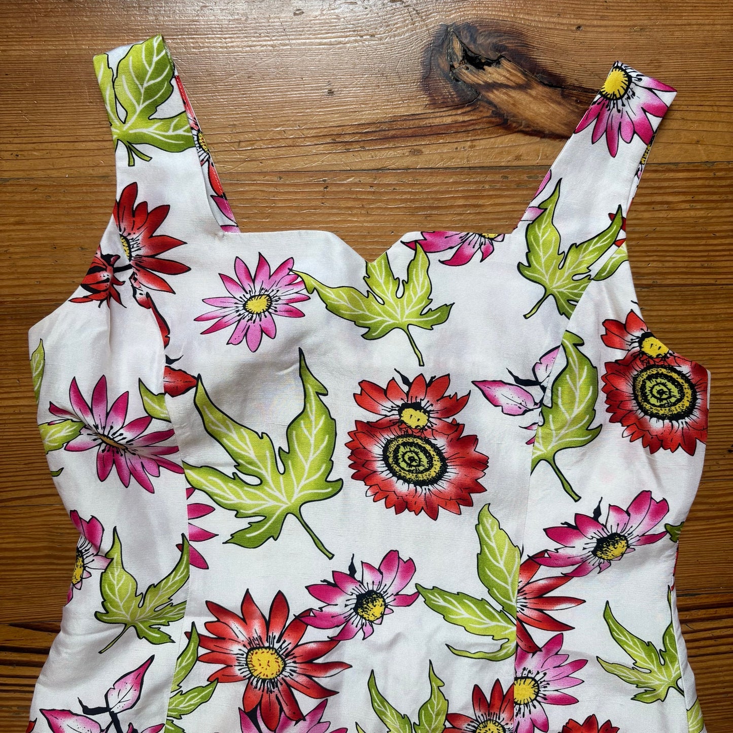 Grace Elements white pink floral sweetheart sleeveless silk dress SIZE 6