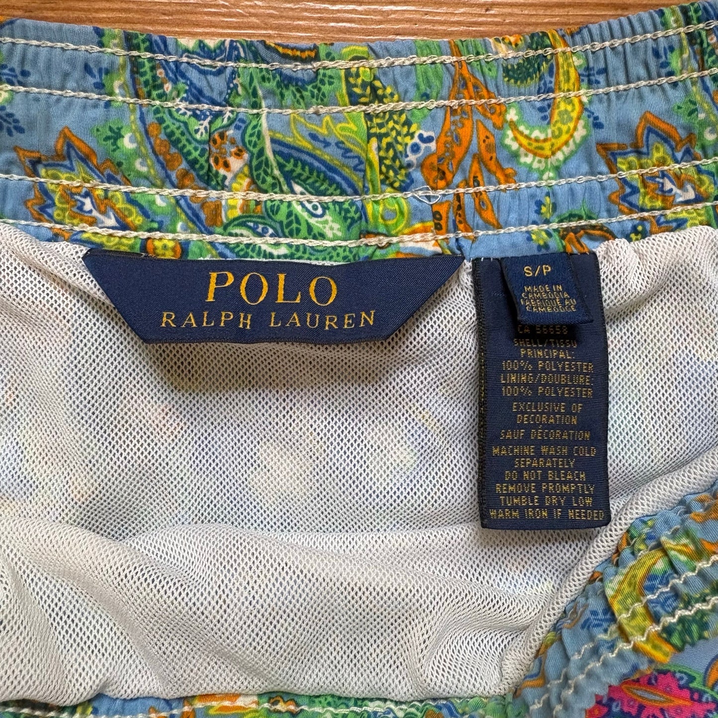 Polo Ralph Lauren blue green paisley floral lined mens swimsuit SIZE S