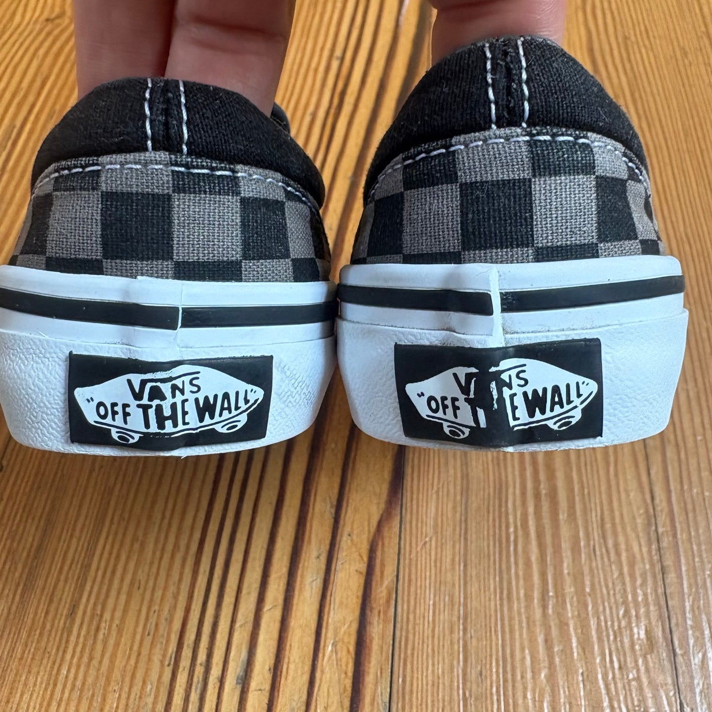 VANS gray black checkered low top slip on kids sneakers SIZE 11