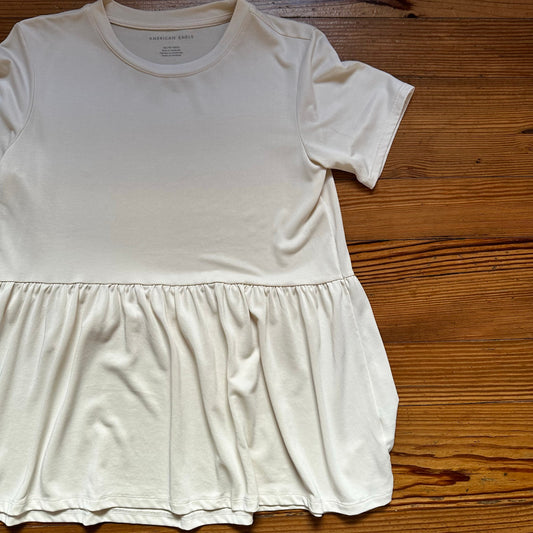 American Eagle ivory modal peplum short sleeve shirt SIZE XS