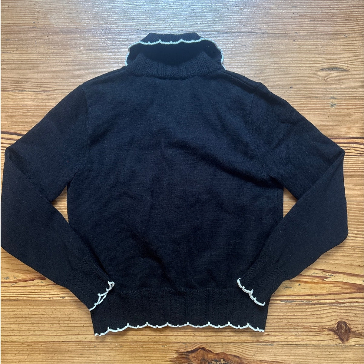 Belle Pogue black twee button lace accent cardigan sweater SIZE M