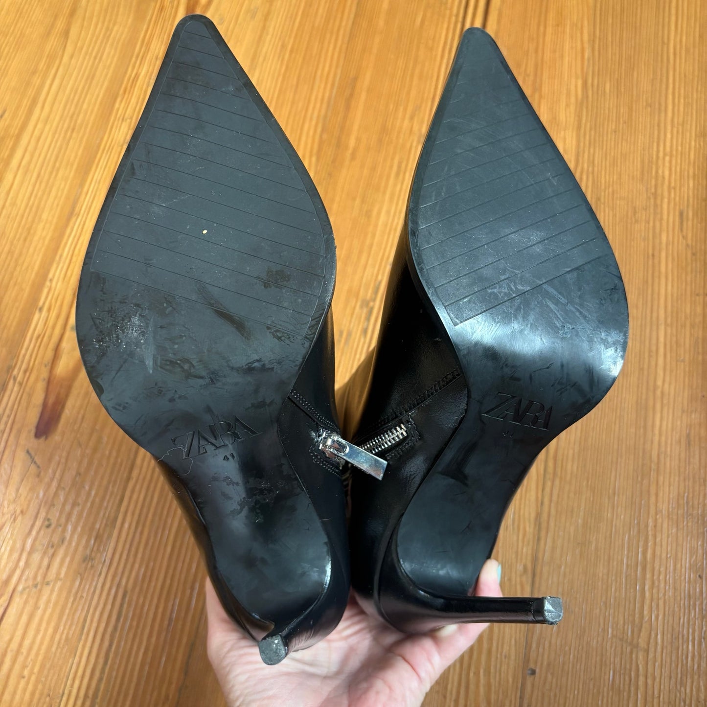 NWT ZARA black pointed toe stiletto jeweled sole heeled booties SIZE 10