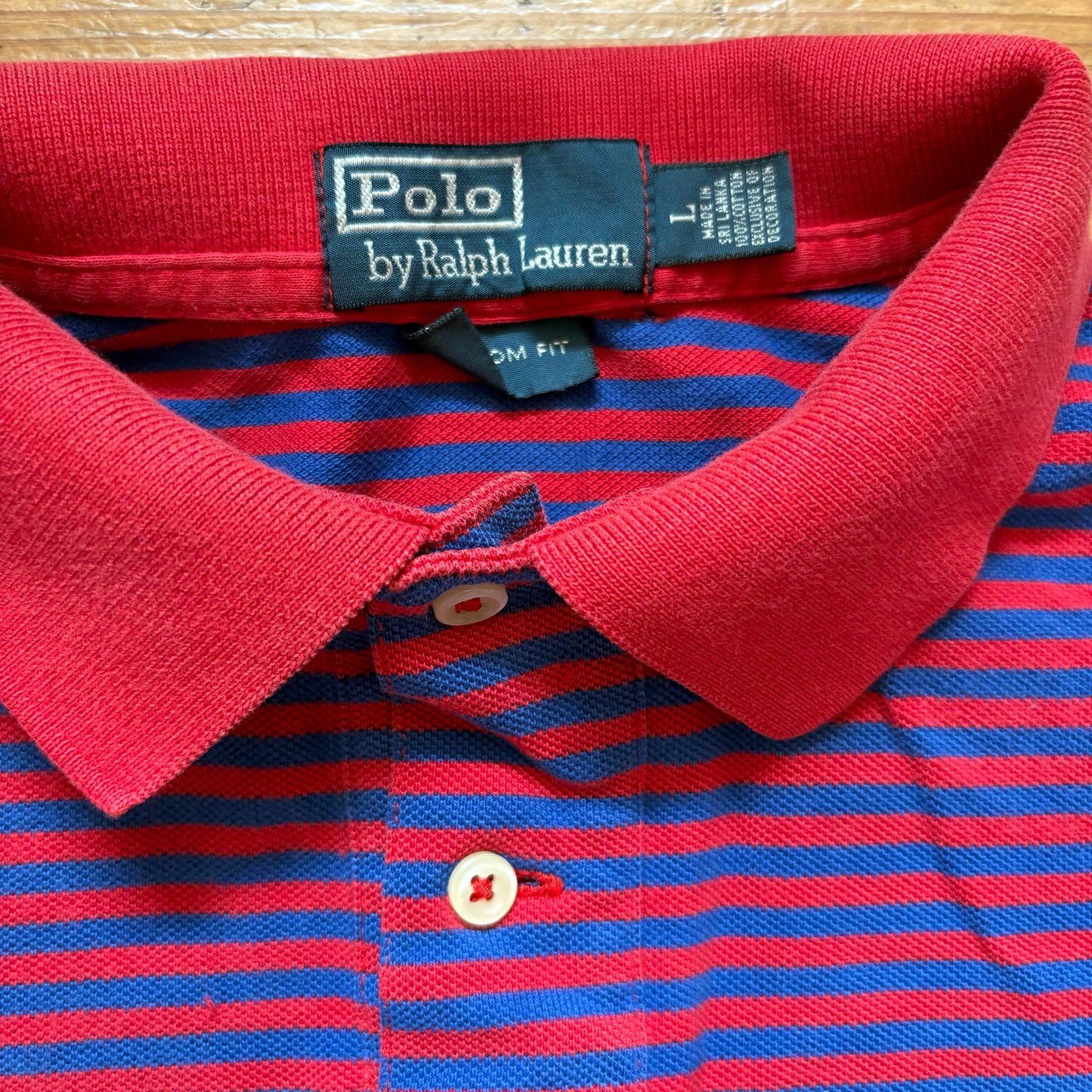 Polo Ralph Lauren red blue striped short sleeve mens polo shirt SIZE L