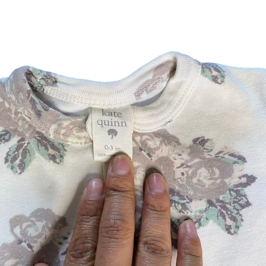 Kate Quinn Organics white floral long sleeve full zip pajama one piece SIZE 0-3M