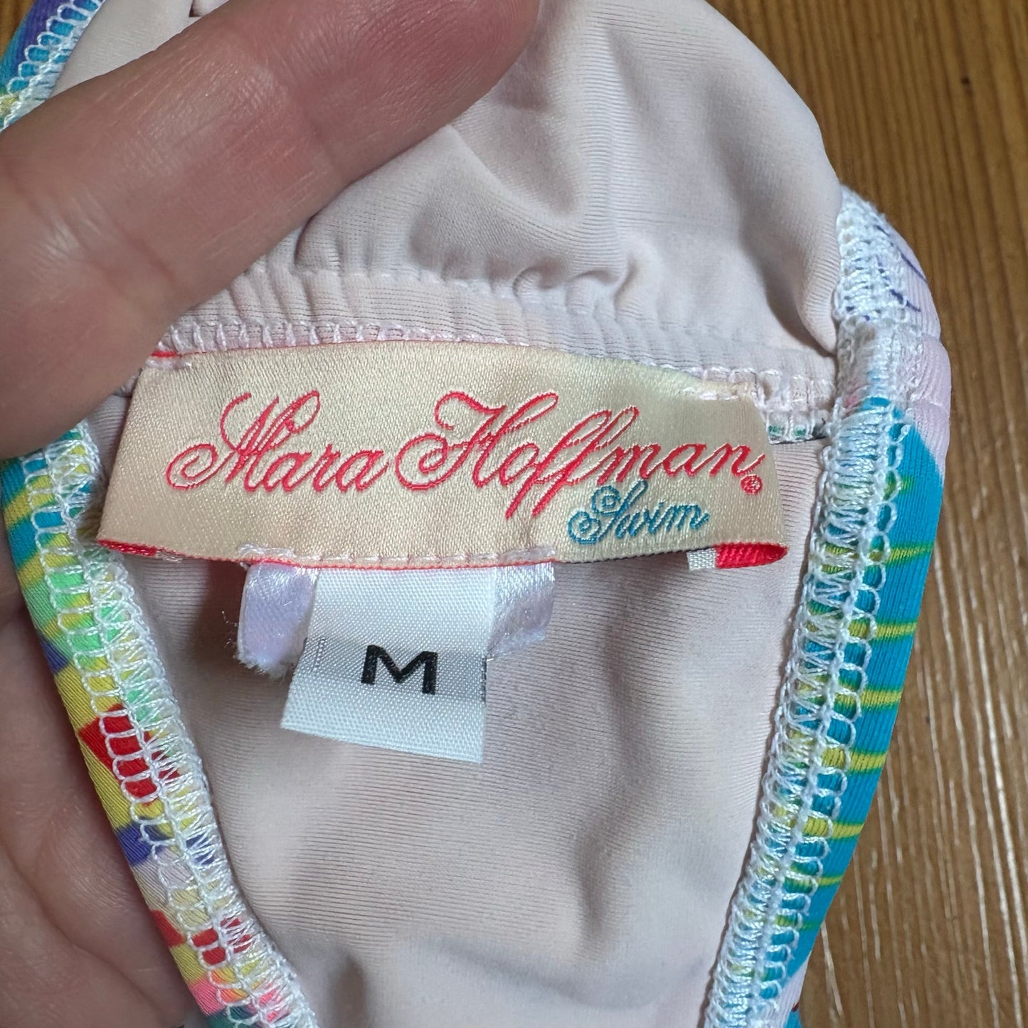 Mara Hoffman colorful strapless bandeau scalloped bikini swimsuit SIZE M