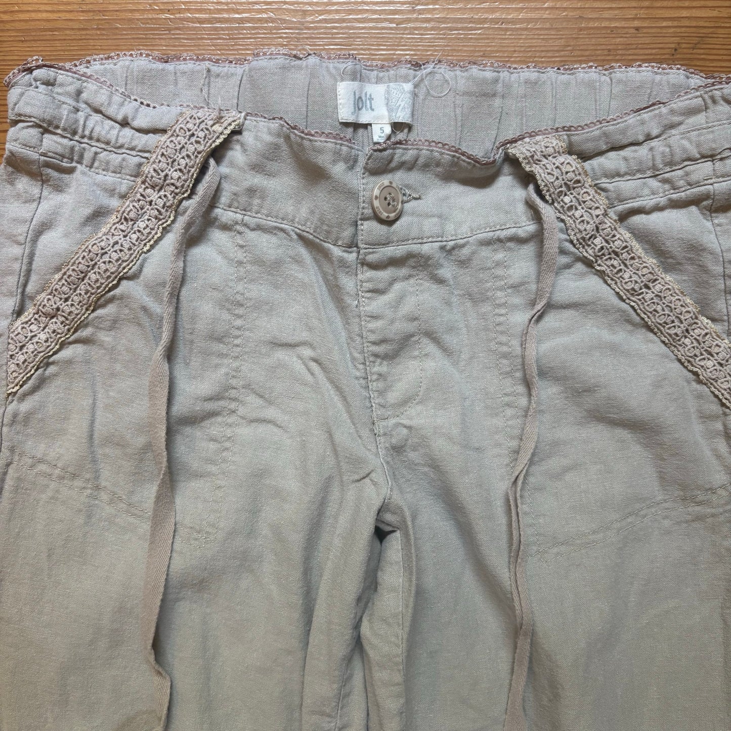 Jolt beige y2k linen wide leg drawstring lace accents pants SIZE 5