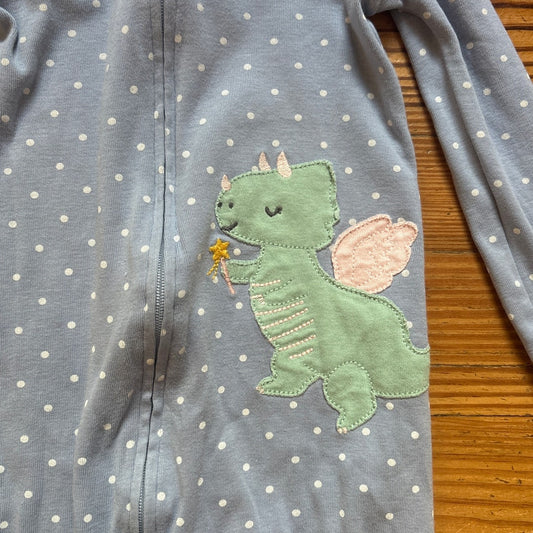Cater's blue white polka dot long sleeve dinosaur fairy pajama bodysuit SIZE 24M