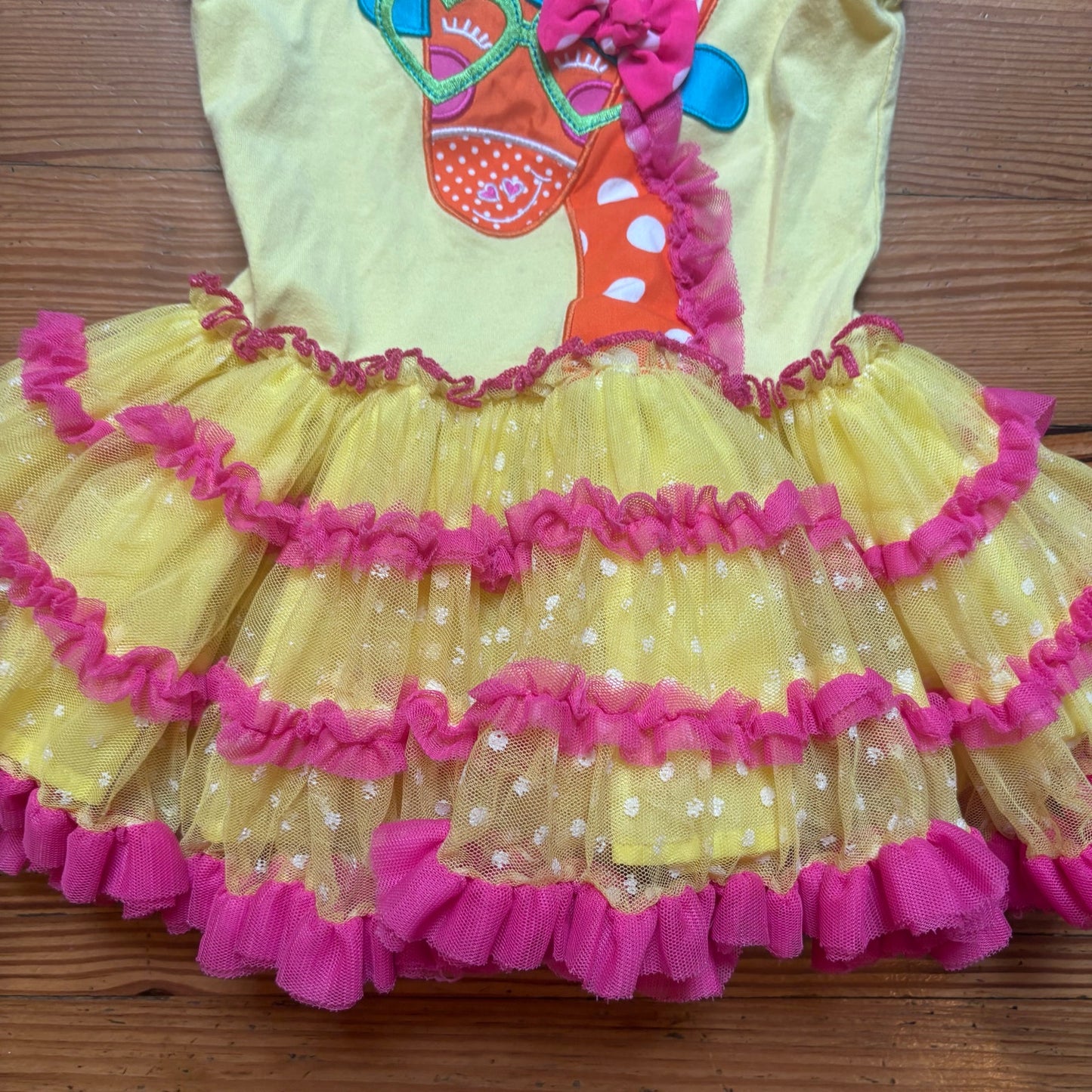 Emily Rose yellow giraffe embroidered sleeveless tiered tutu dress SIZE 2T