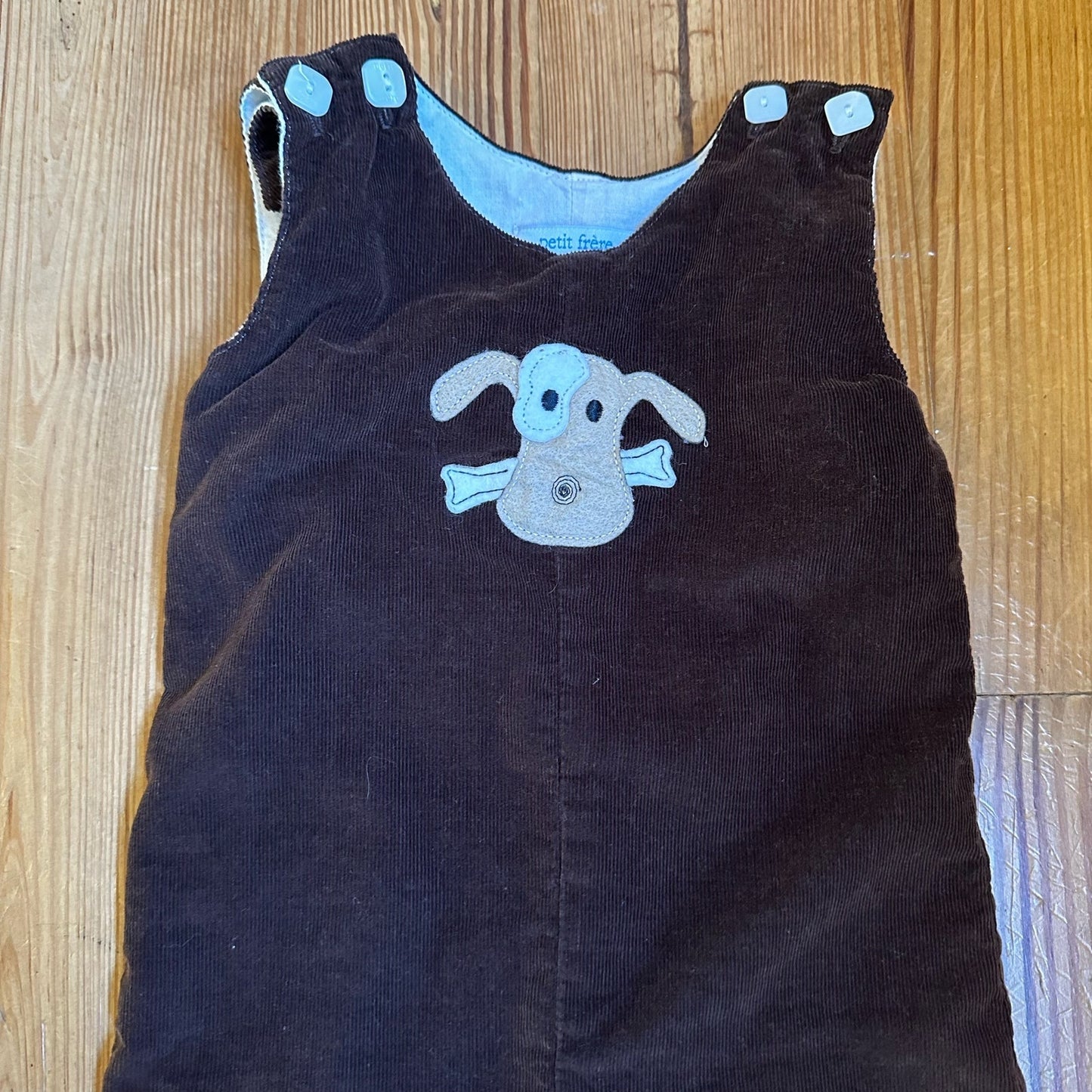 Petit Frere brown corduroy dog applique pant overalls SIZE 6M