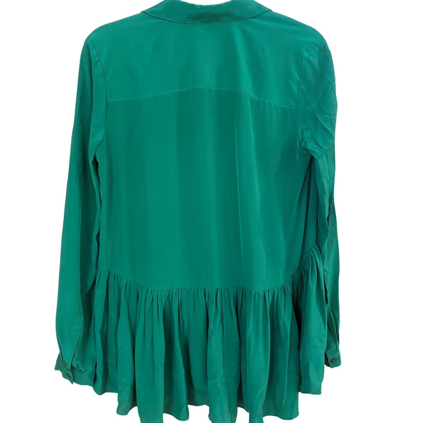 Tibi green silk long sleeve button up peplum ruffle bottom blouse SIZE 2