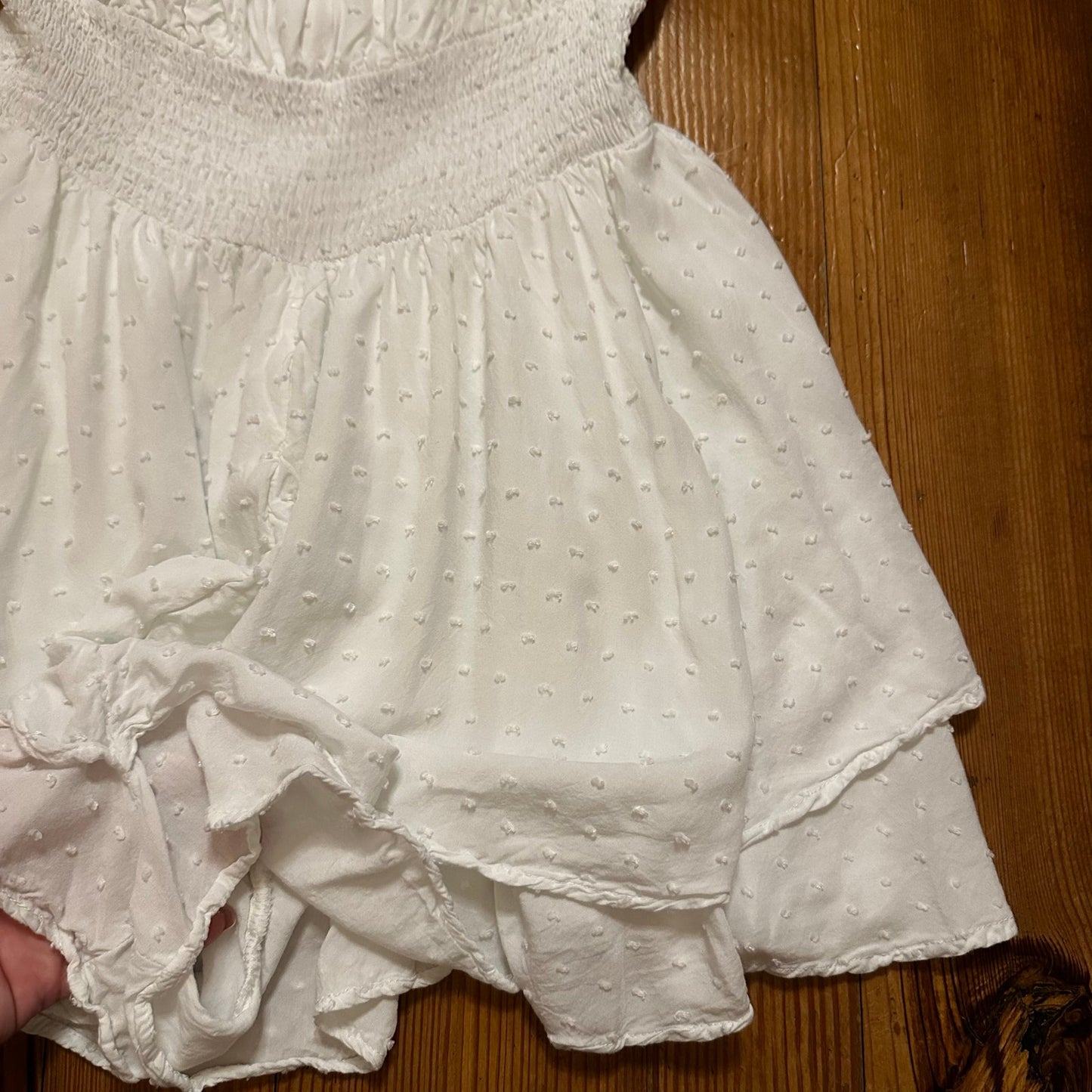 Urban Outfitters white tiered ruffle ruched waist romper SIZE S