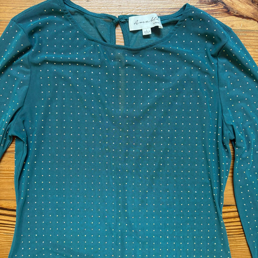 Mable teal blue rhinestone long sleeve sheer maxi dress SIZE L